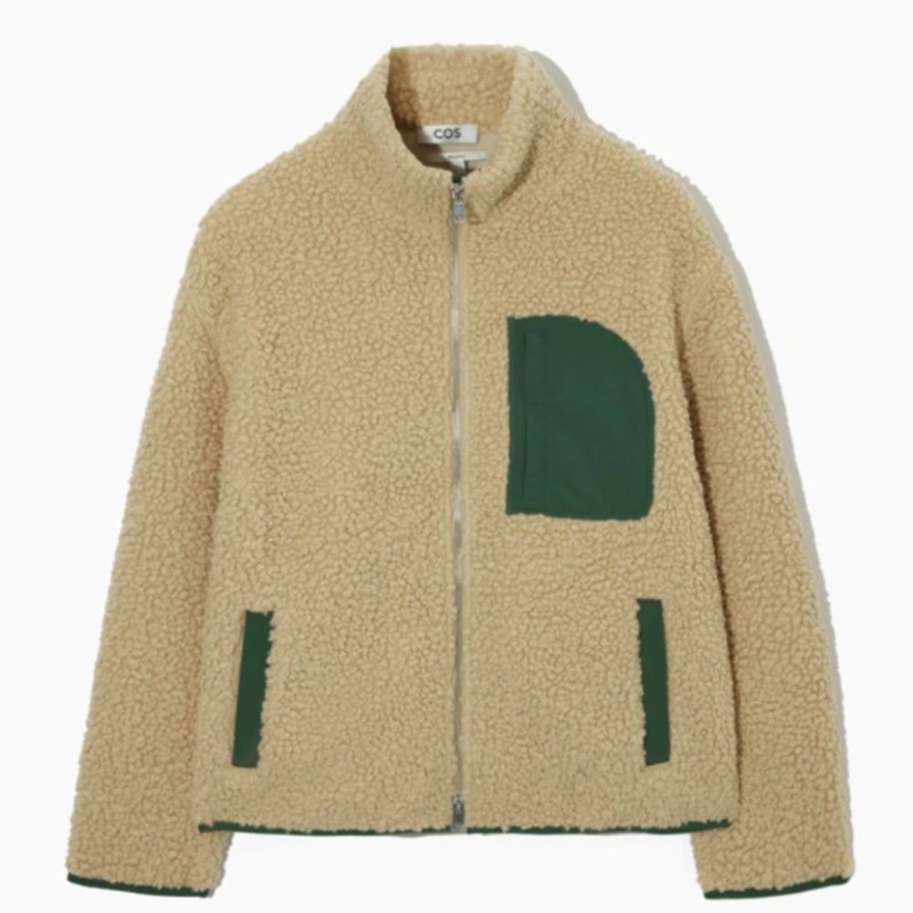 COS RELAXED-FIT TEDDY ZIP-UP JACKET IN BEIGE